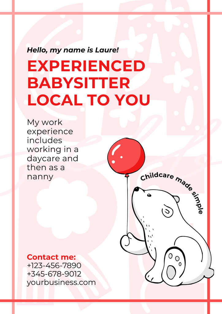 Babysitting Professional Introduction Card Poster Modelo de Design
