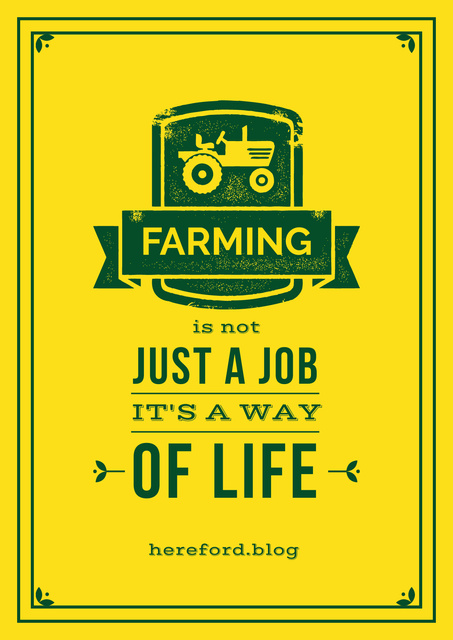 Agricultural Quote with Tractor Icon in Yellow Poster – шаблон для дизайна