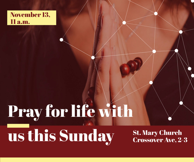 Szablon projektu Invitation to Pray for Life with Woman Holding Rosary Medium Rectangle