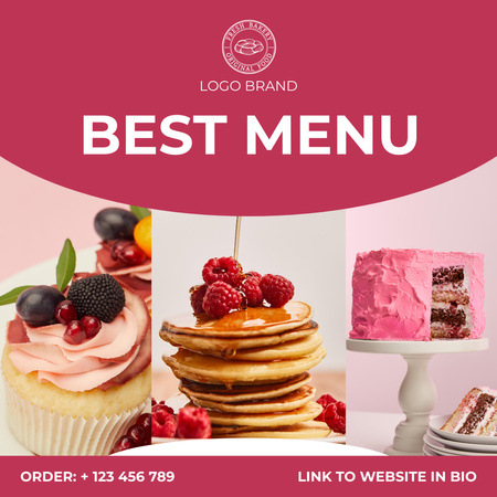 Designvorlage Ankündigung des Dessertmenüs mit süßen Pfannkuchen für Instagram