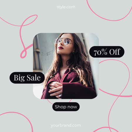 Ontwerpsjabloon van Instagram AD van Big Sale Offer with Stylish Girl in Glasses