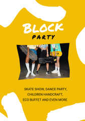 Block Party Announcement with Girls with Skateboard and Boombox