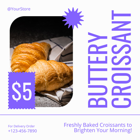 Fresh French Croissants Sale Offer Instagram Design Template