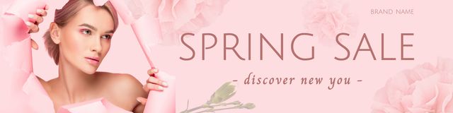 Plantilla de diseño de Spring Sale Announcement with Beautiful Young Blonde Woman Twitter 