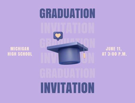 Graduation Party Announcement With Hat In Purple Invitation 13.9x10.7cm Horizontal Design Template