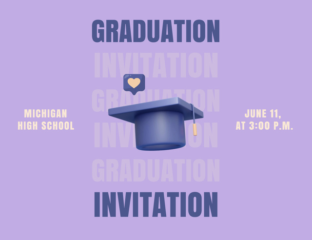 Ontwerpsjabloon van Invitation 13.9x10.7cm Horizontal van Graduation Party Announcement With Hat In Purple