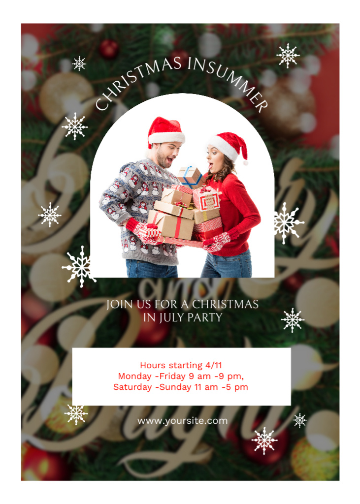 Presents for Christmas In July Party Postcard 5x7in Vertical Design Template