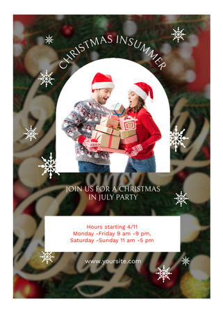 Presents And Christmas In July Party Announcement Postcard 5x7in Vertical Design Template