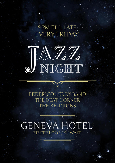 Jazz Night Event Invitation Poster A3 Modelo de Design