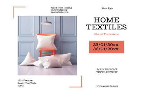 Announcement of Home Textile Trade Show With Pillows Poster 24x36in Horizontal Design Template