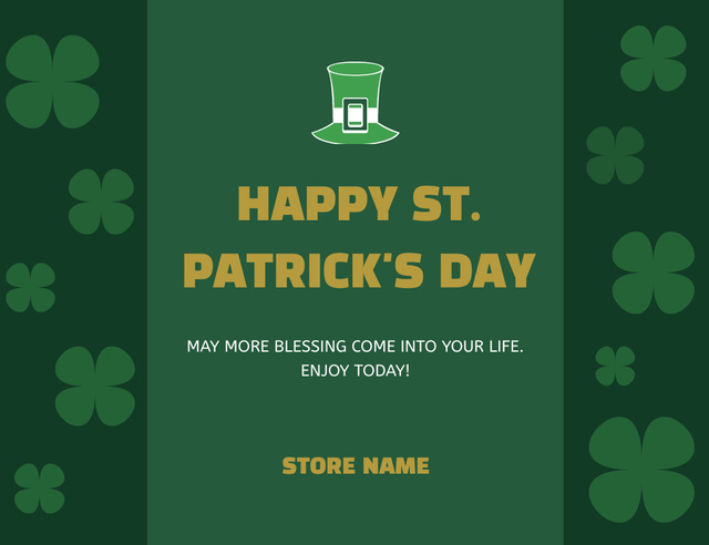 Enjoy Patrick's Day Thank You Card 5.5x4in Horizontal Design Template