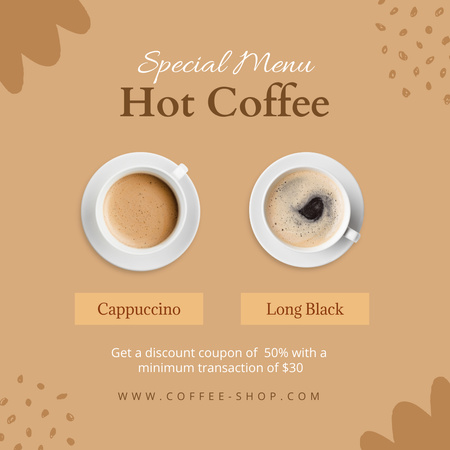 Special Menu Hot Coffee Offer Instagram Design Template