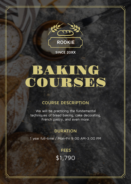 Baking Courses Ad Fresh Croissants and Cookies Flyer A6 Design Template