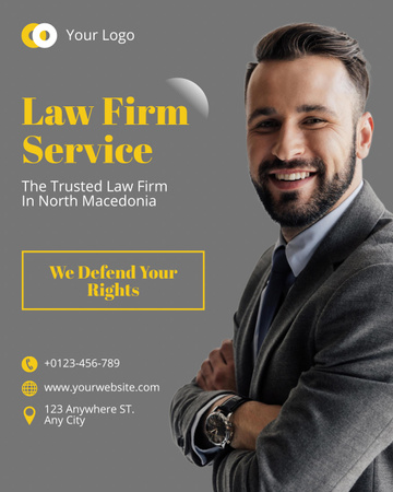 Law Firm Services Ad with Friendly Lawyer Instagram Post Vertical Design Template