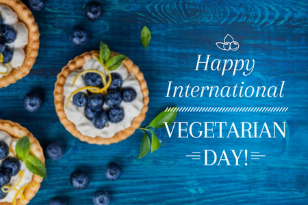 International Vegetarian Day Greeting With Berries Postcard 4x6in Design Template