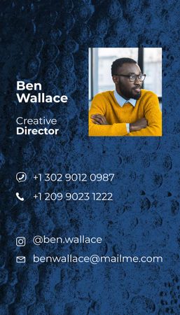 Creative Director Contacts on Glass Pattern Business Card US Vertical Design Template
