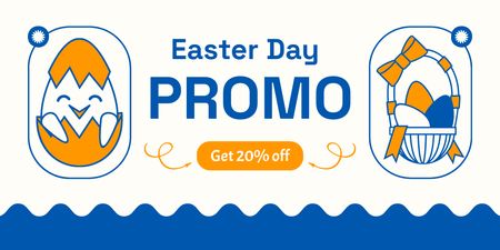 Easter Day Promo with Eggs in Basket Twitter Design Template