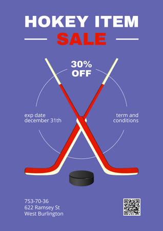 Hockey Equipment Store Ad with Stick and Puck Poster Design Template