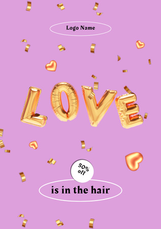 Valentine`s Day Sale Offer For Hairdress Postcard A5 Vertical Design Template
