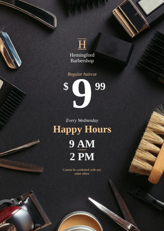 Plantilla de diseño de Barbershop Happy Hours Professional Tools Flayer 