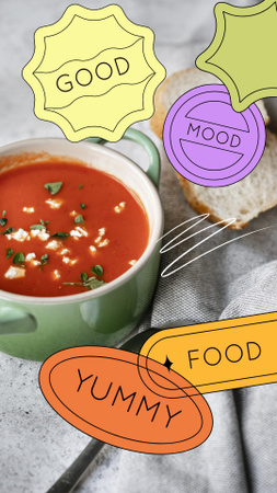 Designvorlage leckere suppe mit brot für Instagram Video Story