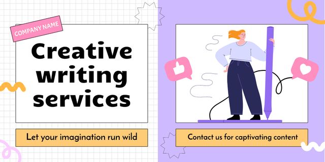 Company Offer Exclusive Content Writing Service With Illustration Twitter Tasarım Şablonu