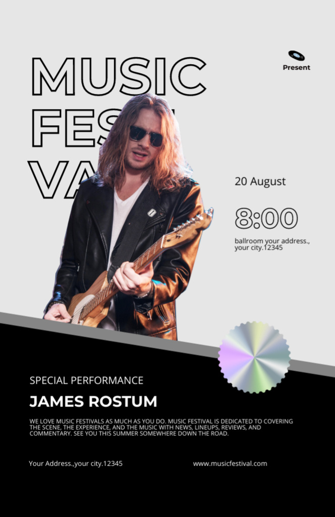Lovely Music Festival Announcement With Guitar Performer Flyer 5.5x8.5in Πρότυπο σχεδίασης
