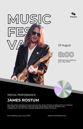 Music Festival Announcement with Rock Musician Flyer 5.5x8.5in Design Template