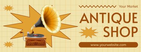 Antique Phonograph In Shop Offer In Yellow Facebook cover Design Template