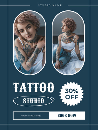 Plantilla de diseño de Servicio de estudio de tatuajes con estilo con reserva y descuento Poster US 