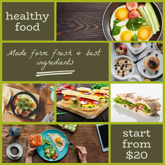 Healthy Food Offer Collage Instagram tervezősablon