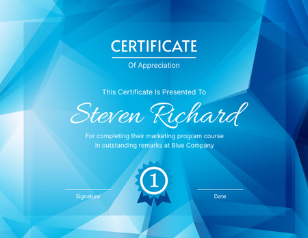 Elegant Diploma of Achievement on Blue Abstract Certificate tervezősablon