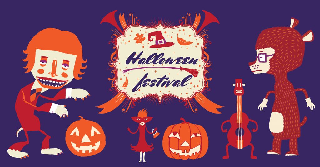 Halloween festival poster Facebook AD Design Template