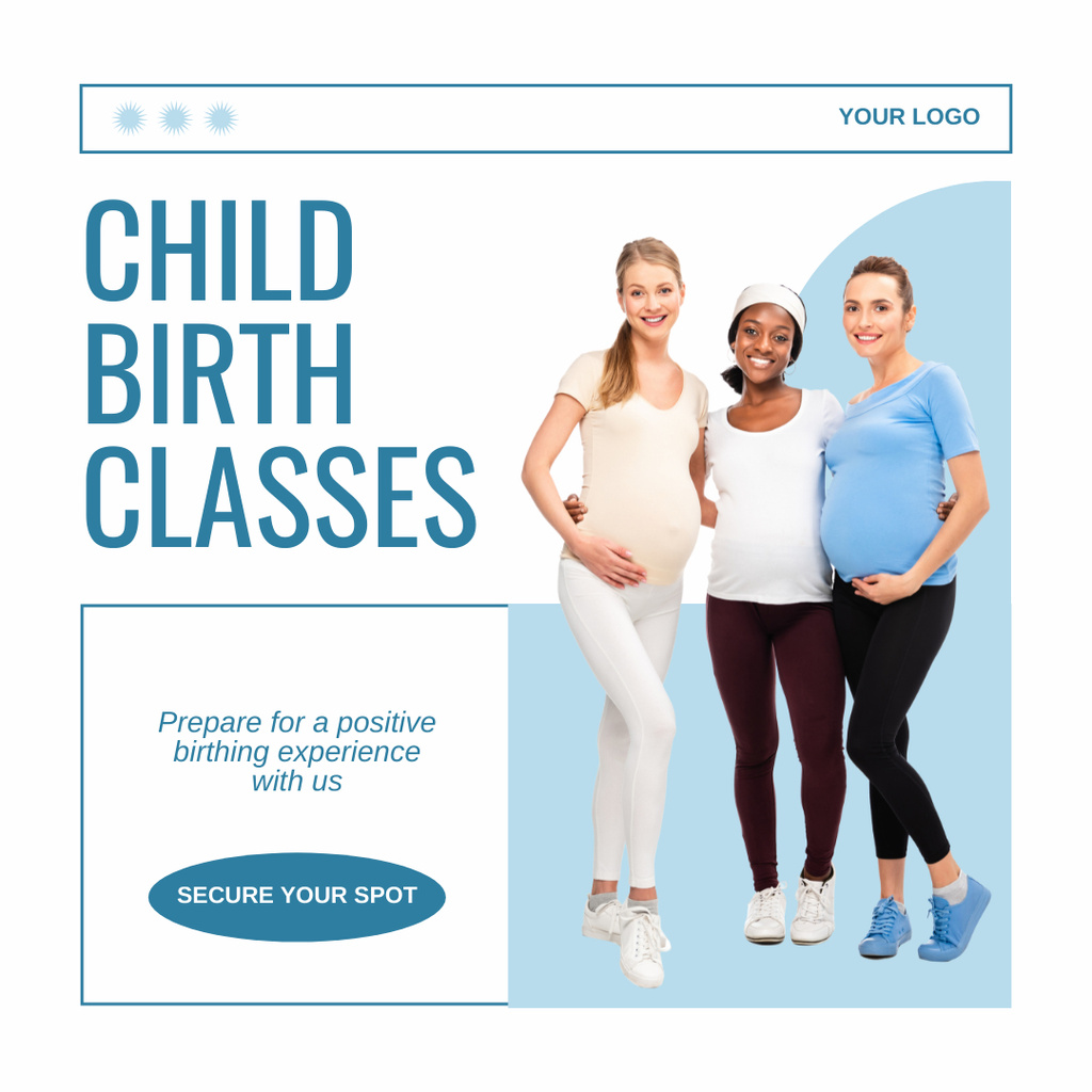 Pregnancy Classes Offer with Multiracial Women Instagram AD Design Template