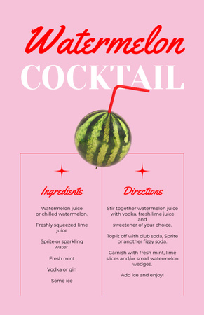 Watermelon Cocktail Cooking Steps Recipe Card Design Template