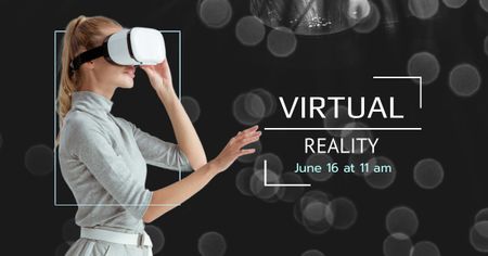 Woman in Virtual Reality Glasses Facebook AD tervezősablon