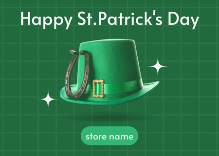 Dia de São Patrício com ferradura e chapéu verde Card Modelo de Design