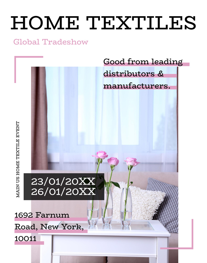 Modèle de visuel Home Textiles Event Announcement with Roses in Vases - Poster 22x28in