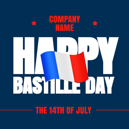 Замечательное поздравление с Днем взятия Бастилии в синем цвете Instagram – шаблон для дизайна