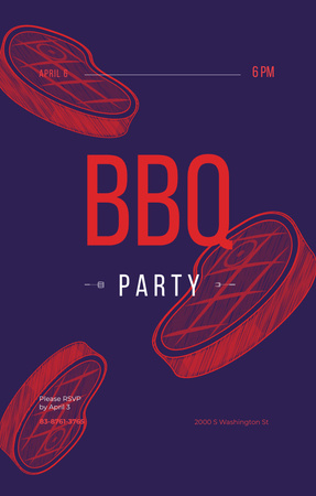 BBQ Party Announcement With Raw Steaks Invitation 4.6x7.2in Tasarım Şablonu