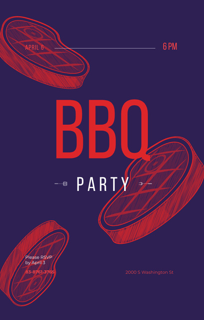 Platilla de diseño BBQ Party Announcement With Raw Steaks Illustration Invitation 4.6x7.2in