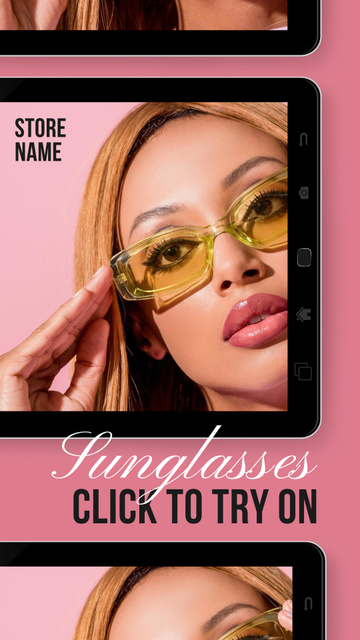 Beautiful Woman Trying Glasses Online Using New App TikTok Video Modelo de Design