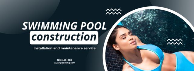 Business of Swimming Pool Construction Company Facebook coverデザインテンプレート