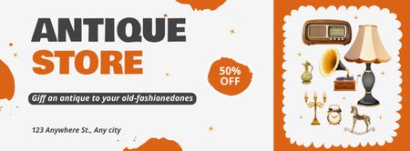 Old-fashioned Stuff With Discounts Offer In Shop Facebook cover Design Template