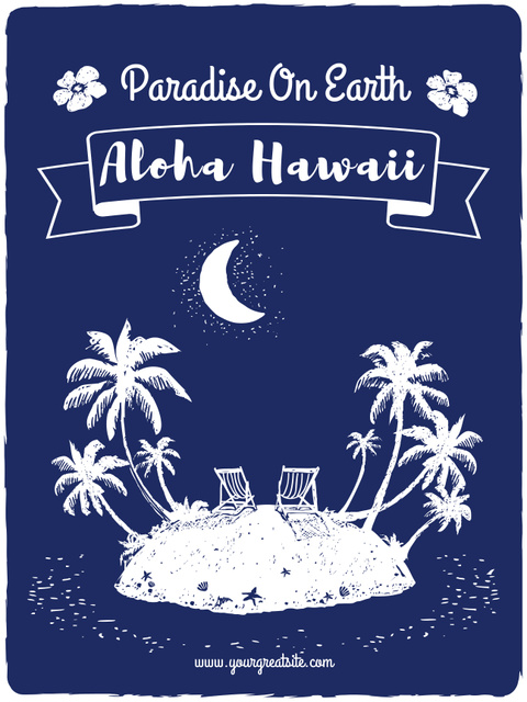 Hawaii Travelling Inspiration with Tropical Island Sketch Poster 36x48in Design Template
