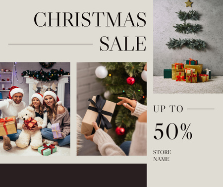 Platilla de diseño Happy Family in Santa Hats with Christmas Gifts Facebook