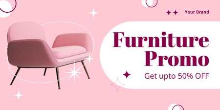 Ontwerpsjabloon van Twitter van Afgeprijsde fauteuil en ander meubilair in roze collectie