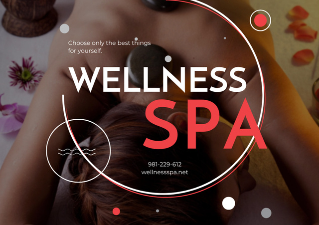 Designvorlage Wellness Spa Advertisement with Woman Relaxing on Stone Massage für Flyer A5 Horizontal
