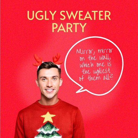 Funny Man in Cute Christmas Ugly Sweater Instagram Tasarım Şablonu