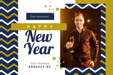 New Year Greeting Man with Champagne Postcard 4x6in Design Template
